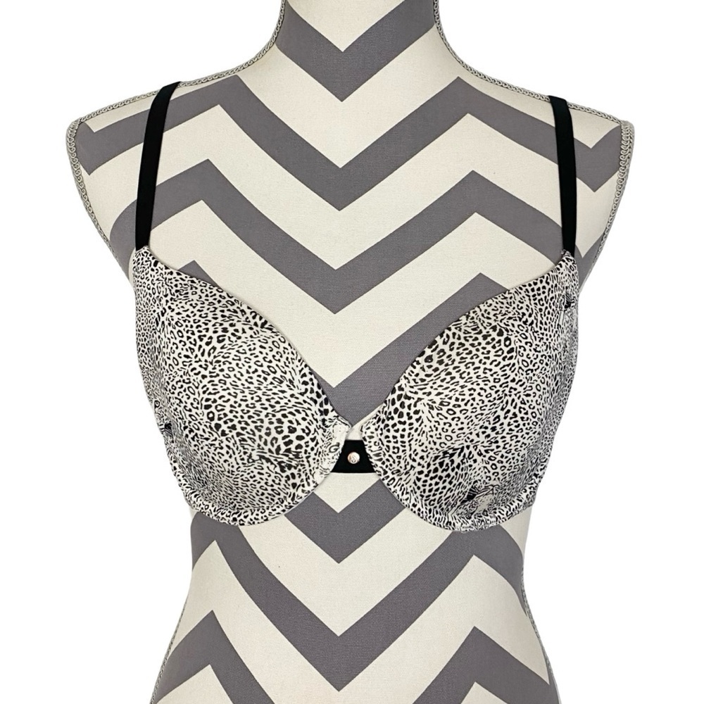 Victorias Secret Lined Demi Bra 34D Leopard Animal Print Ivory Black Adjustable